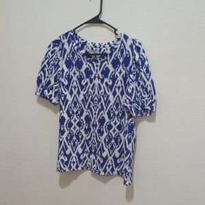 Chico's Vibrant Blue and White Patterned Blouse